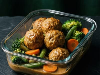 Publicación de OVERNU: Batch cooking para congelar: albóndigas de tofu con salsa de almendras