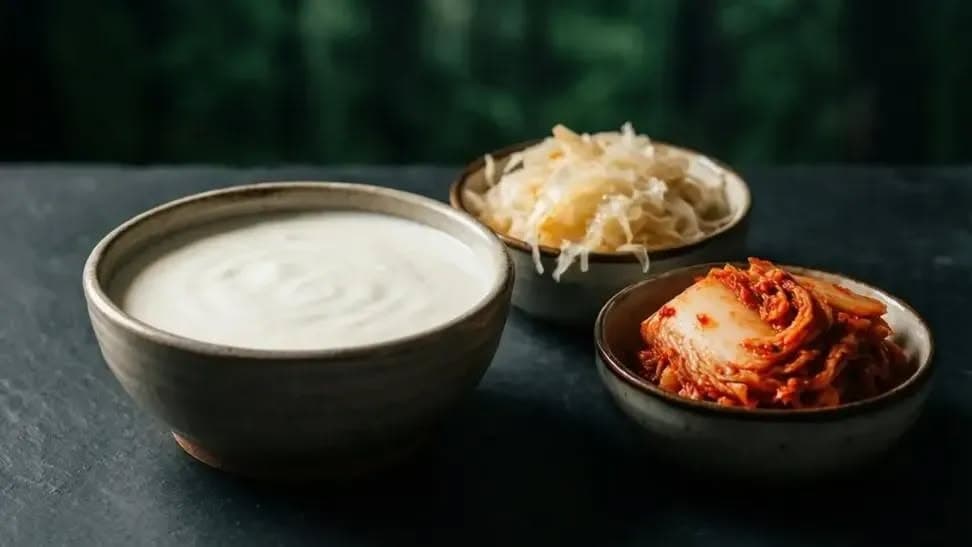 Publicación de OVERNU: Yogur no es el único camino. Tu microbiota se nutre de dos cosas: fermentados (kéfir, chucrut, kimchi) que aportan micro