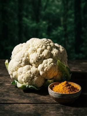 Publicación de OVERNU: La cúrcuma rinde más con pimienta negra y un poco de grasa. Esta coliflor ya las lleva. Receta de Arae, del blog Aliño c